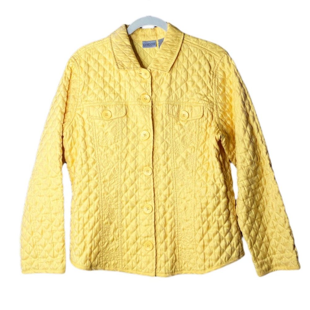 Chico's Yellow Quilted Jacket with Embroidery